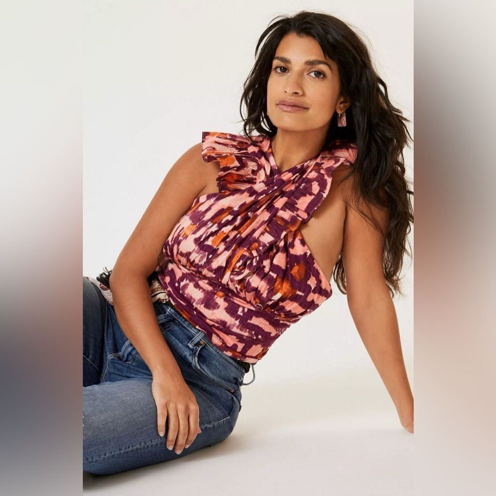 Ruched Ruffle Halter Sleeveless Top